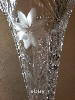 Vintage Antique American Brilliant ABCG Heavy Crystal Cut Glass Trumpet Vase 20