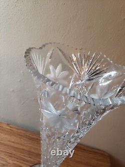 Vintage Antique American Brilliant ABCG Heavy Crystal Cut Glass Trumpet Vase 20