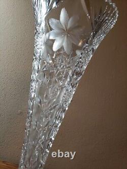 Vintage Antique American Brilliant ABCG Heavy Crystal Cut Glass Trumpet Vase 20