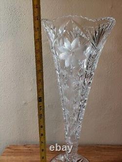 Vintage Antique American Brilliant ABCG Heavy Crystal Cut Glass Trumpet Vase 20