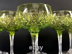 Vintage/Antique Cut Glass Champagne/ Sorbet Glasses (6) Light Green cut to Clear