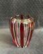 Vintage Art Deco Val St. Lambert Cut Cranberry To Clear Crystal Vase Signed