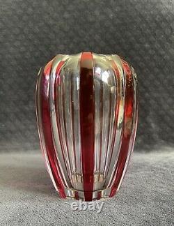 Vintage Art Deco Val St. Lambert Cut Cranberry To Clear Crystal Vase SIGNED