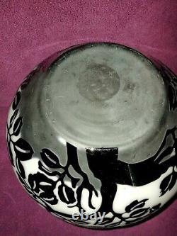 Vintage Art Glass Acid Etched/Black Cut To White MCM Mouth Blown Cameo Vase