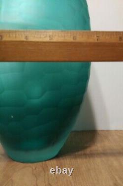 Vintage Art glass Vase Blue/Green Frosted Dragon Scale Texture Hand Cut