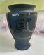 Vintage Black Frosted Vase Cut To Clear Mandarin Character For Wind