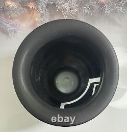 Vintage Black Frosted Vase Cut to Clear Mandarin Character For WIND
