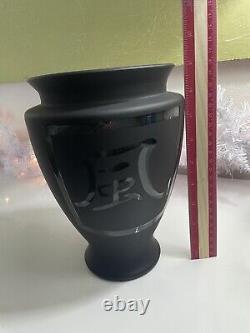 Vintage Black Frosted Vase Cut to Clear Mandarin Character For WIND