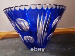 Vintage Blue Cut 2 Clear Imperlux German Republic Crystal Glass Centerpiece Vase