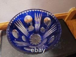 Vintage Blue Cut 2 Clear Imperlux German Republic Crystal Glass Centerpiece Vase