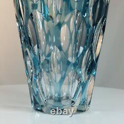 Vintage Blue Cut to Clear Crystal Vase Possibly Val St. Lambert Cased Glass