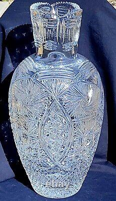 Vintage Bohemian 18 Heavy Cut Glass Pinwheel Pattern Vase Stunning