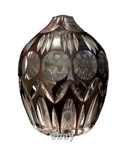 Vintage Bohemian Amethyst Swirl and Clear Cut Glass Vase Hexagonal Top