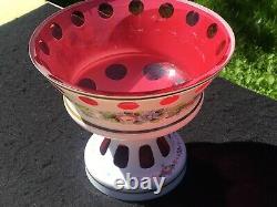 Vintage Bohemian CZECH White Cased Cut to cranberry Glass Pedestal footed bowl