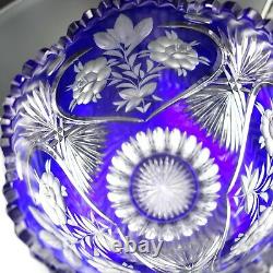Vintage Bohemian Cobalt Blue Crystal Vase Cut To Clear 10 Tall