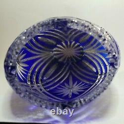 Vintage Bohemian Cobalt Blue Crystal Vase Cut To Clear 10 tall Sawtooth Edge