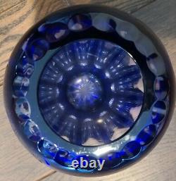 Vintage Bohemian Cobalt Blue Crystal Vase Cut To Clear 8 Tall