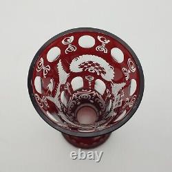 Vintage Bohemian Cranberry Red cut to Clear Glass Vase or Goblet. Mid Century
