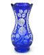 Vintage Bohemian Crystal Vase Cobalt Blue Cut To Clear Withfloral Etching