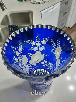 Vintage Bohemian Cut Rose Cobalt Blue Glass Vase