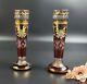 Vintage Bohemian Cut-to-clear Ruby Glass Vases Set Of 2 8 Tall