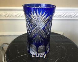 Vintage Bohemian Czech Cobalt Blue Cut to Clear 7 Vase