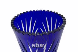 Vintage Bohemian Czech Cobalt Blue Cut to Clear Crystal Vase 11 Hand Cut