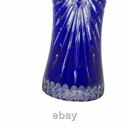 Vintage Bohemian Czech Cobalt Blue Cut to Clear Crystal Vase 11 Hand Cut