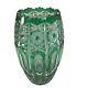 Vintage Bohemian Czech Crystal Vase Cut To Clear Emerald Green Hobstar Euc