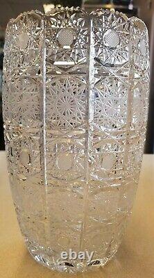 Vintage Bohemian Czech Cut Crystal Queens Lace Sawtooth Edge Vase