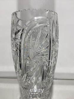 Vintage Bohemian Czech Cut Crystal Tall Vase Hand Cut