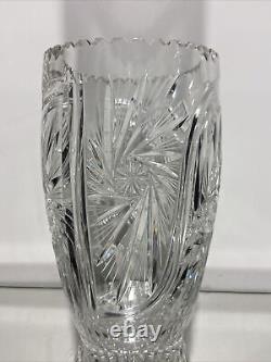 Vintage Bohemian Czech Cut Crystal Tall Vase Hand Cut