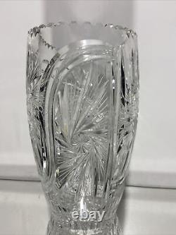 Vintage Bohemian Czech Cut Crystal Tall Vase Hand Cut