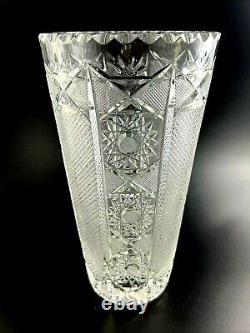 Vintage Bohemian Czech Hand Cut Crystal PANELLED QUEEN LACE 9 7/8 Vase