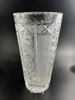 Vintage Bohemian Czech Hand Cut Crystal PANELLED QUEEN LACE 9 7/8 Vase