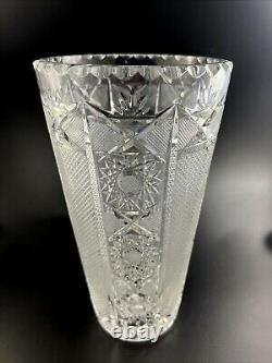 Vintage Bohemian Czech Hand Cut Crystal PANELLED QUEEN LACE 9 7/8 Vase