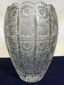 Vintage Bohemian/Czech Hand Cut Crystal Queen Lace Rounded High Vase
