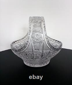 Vintage Bohemian Czech Lead Crystal Queen Lace Basket Hand Cut Glass Bowl 9.5H