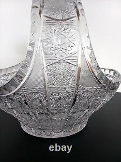 Vintage Bohemian Czech Lead Crystal Queen Lace Basket Hand Cut Glass Bowl 9.5H