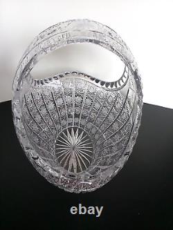 Vintage Bohemian Czech Lead Crystal Queen Lace Basket Hand Cut Glass Bowl 9.5H