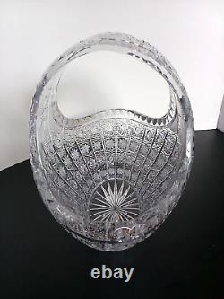 Vintage Bohemian Czech Lead Crystal Queen Lace Basket Hand Cut Glass Bowl 9.5H