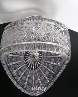 Vintage Bohemian Czech Lead Crystal Queen Lace Basket Hand Cut Glass Bowl 9.5H