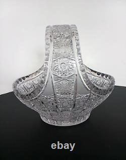 Vintage Bohemian Czech Lead Crystal Queen Lace Basket Hand Cut Glass Bowl 9.5H