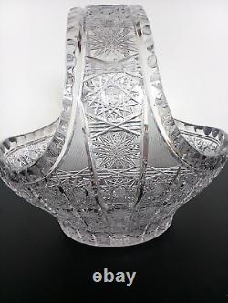 Vintage Bohemian Czech Lead Crystal Queen Lace Basket Hand Cut Glass Bowl 9.5H