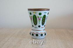 Vintage Bohemian Czech Moser white cased cut to green glass vase (59)