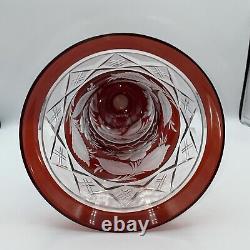 Vintage Bohemian Czech Ruby Red Cut To Clear Glass 14 Tall Vase