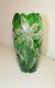 Vintage Bohemian Czech Green Cut To Clear Glass Crystal Flower Floral Vase