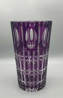 Vintage Bohemian Dark Amethyst Purple Cut Ovals Rectangles to Clear Tall Vase