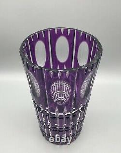 Vintage Bohemian Dark Amethyst Purple Cut Ovals Rectangles to Clear Tall Vase