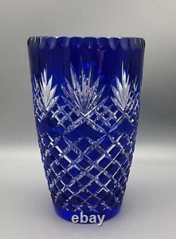 Vintage Bohemian Dark Cobalt Blue Brilliant Cut to Clear Glass Vase